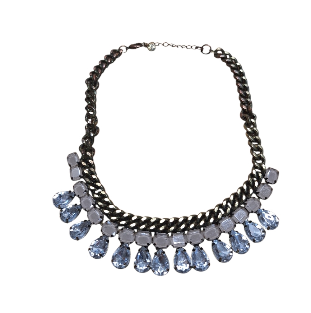 LOFT Signed Vintage Whimsigoth Collar Necklace Smokey Beige & Clear Crystals 90s